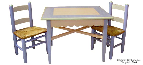 Child's Scalloped Table with Slat Back Chairs