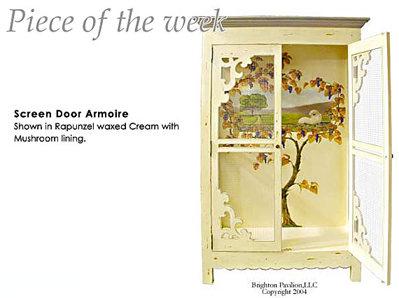 Screen Door Armoire-Rapunzel waxed Cream with Mushroom lining
