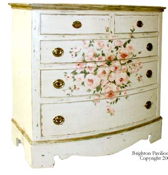 Bow Front Chest-Charcoal waxed White with La France Roses