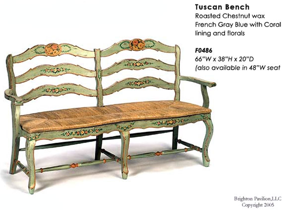 Tuscan Bench-Roasted Chestnut wax French Gray Blue with Coral lining and florals
