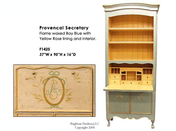 Provencal Secretary-Flame waxed Bay Blue with Yellow Rose lining and interior